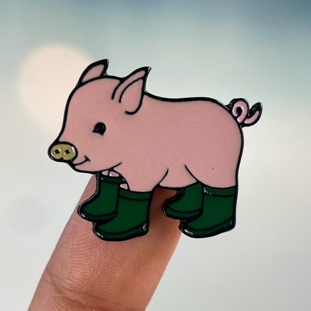 Pig in Green Boots Enamel Pin/ Brooch Lapel